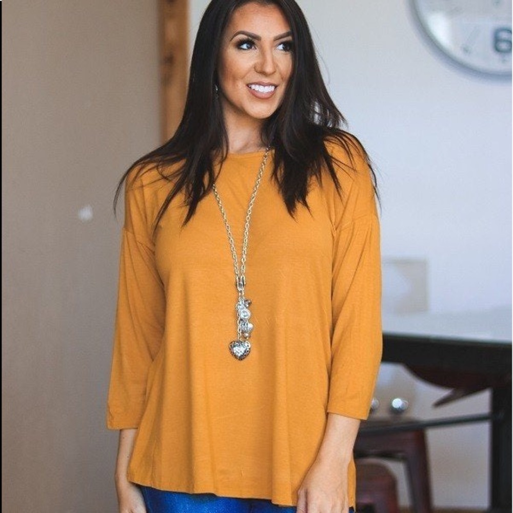 Plus Size Mustard 3/4 Sleeve Top